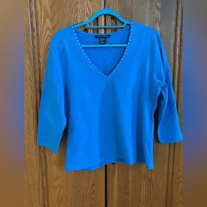 Boston Proper Studded Blue 3/4 Sleeve Top